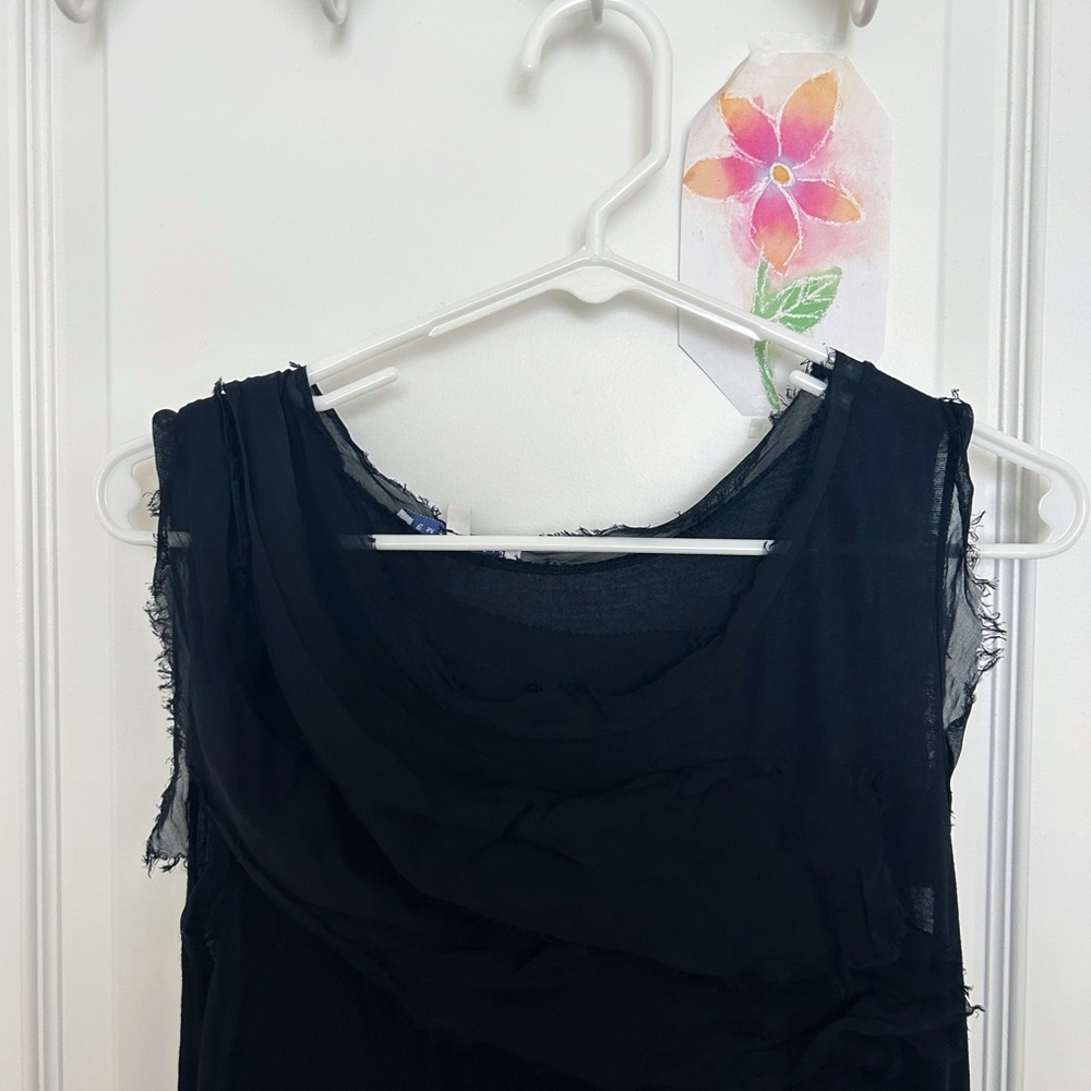 Tempo Paris L Black Sleeveless Shredded-Style Midi Dress